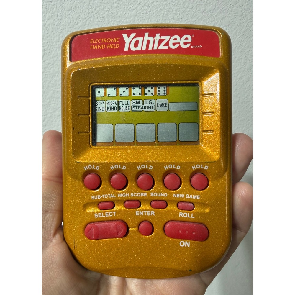 Vintage 2002 Hasbro Yahtzee Electronic Hand-Held Game Gold Sparkle Red 04511